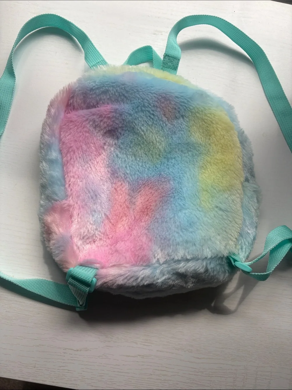 Hello Kitty Pastel Rainbow Plush Kids Backpack with Teal Straps